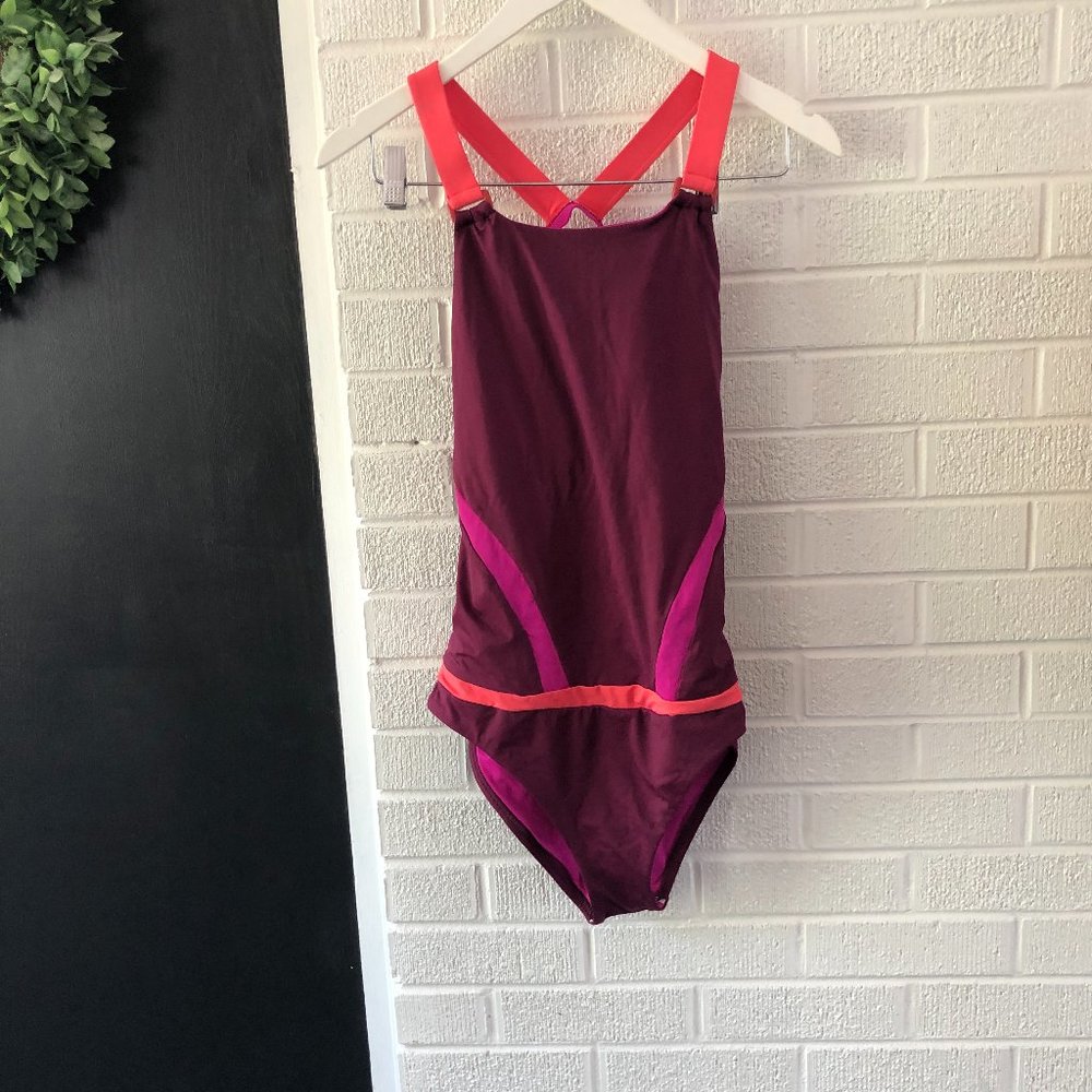 Becca by Rebecca Virtue one piece swimsuit, Large, burgundy/wine/coral/neon